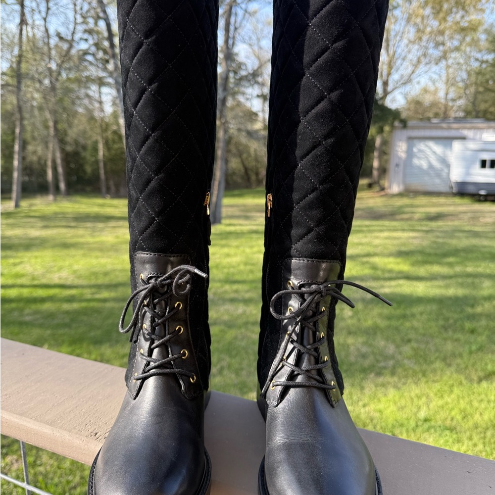 Ralph Lauren Black Quilted Knee-High Boots NWOT